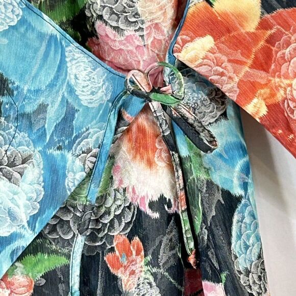 Bryn Walker Blouse Small  Multi Floral Japanese Inspired Kimono 3/4 Sleeve Boho - Picture 6 of 10